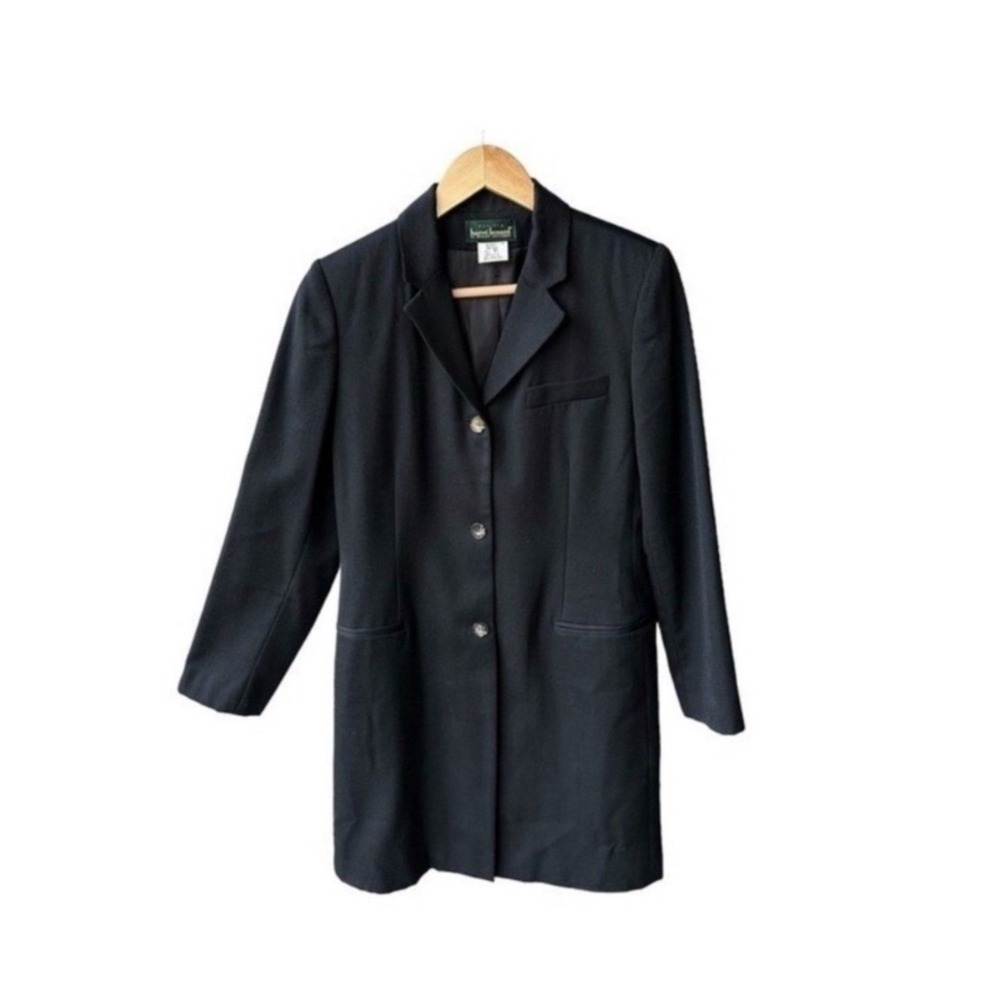 Harve Benard Jacket Coat Wool Longline Black Vintage Preppy Size 8 Petite